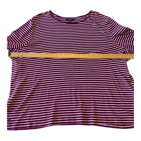 Chaps Classic Woman’s 3/4 Sleeve Striped Purple Shirt Plus Size 3X 100% Cotton - Picture 6 of 10